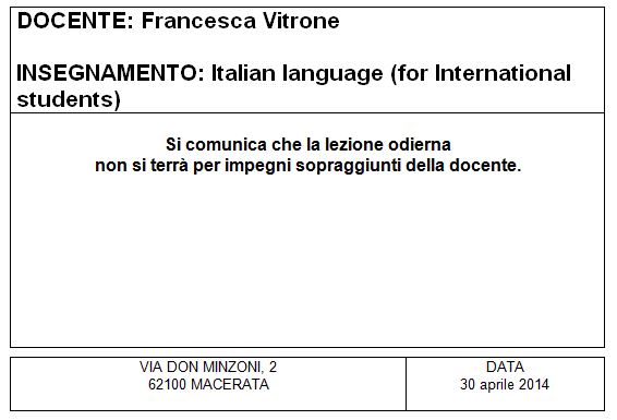 annullamento lezione vitrone mag 14