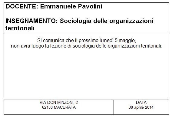 annullamento lezione pavolini mag 14