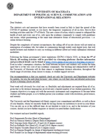 Letter to students of the Department of Political Science, Communication and International Relations UNIMC