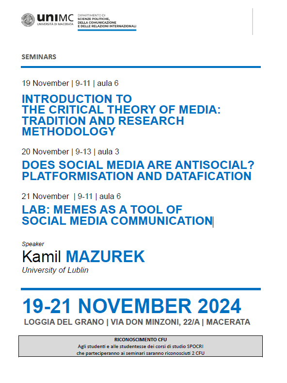 SEMINARS - THE CRITICAL THEORY OF  MEDIA