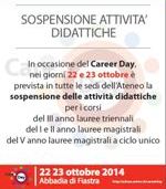 CAREER DAY: SOSPENSIONE ATTIVITA' DIDATTICA NEI GIORNI 22 e 23 OTTOBRE