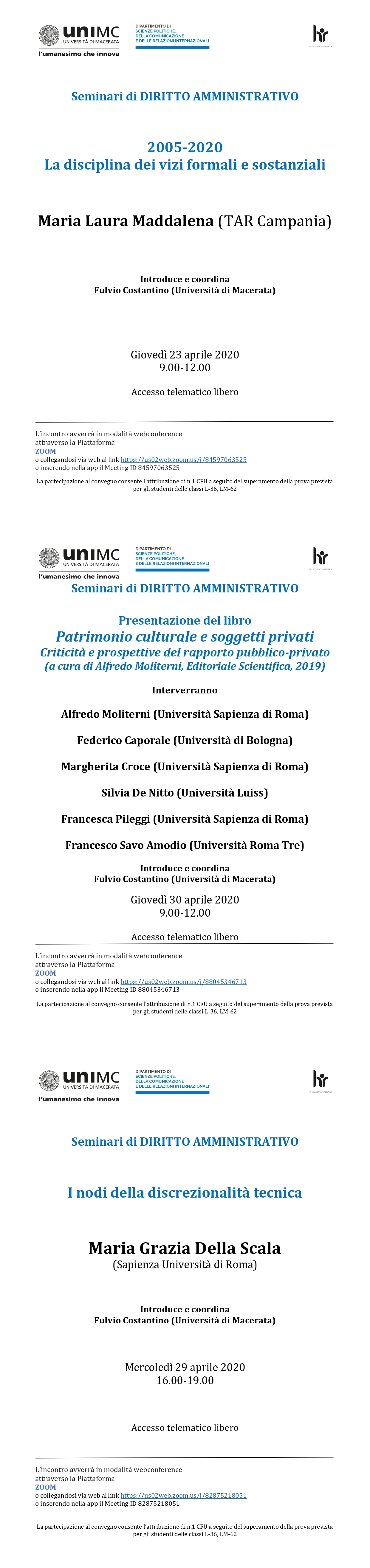 CICLO SEMINARI DI DIRITTO AMMINISTRATIVO