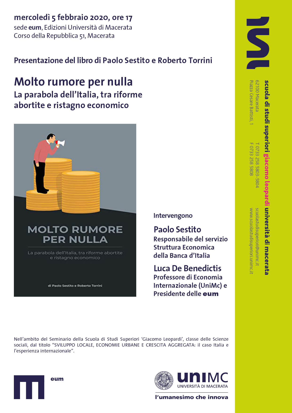 Presentazione del libro “Molto rumore per nulla” con Luca De Benedictis e Paolo Sestito